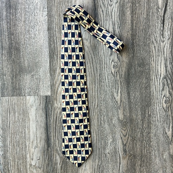 Christian Dior Tie Blue Silk Golf Print Tie Golf Swing Golfer - Picture 4 of 6